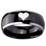 10mm Heart Dome Glossy Black 2 Tone Tungsten Carbide Mens Ring Personalized