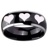 10mm Multiple Heart Dome Glossy Black 2 Tone Tungsten Custom Ring for Men