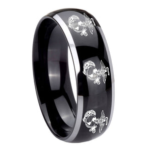 10mm Multiple Marine Dome Glossy Black 2 Tone Tungsten Mens Wedding Band