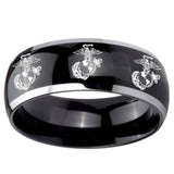 10mm Multiple Marine Dome Glossy Black 2 Tone Tungsten Mens Wedding Band