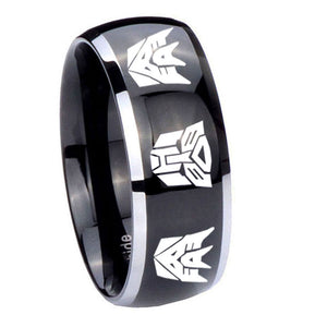 10mm Transformers Autobot Decepticon Dome Glossy Black 2 Tone Tungsten Mens Wedding Band