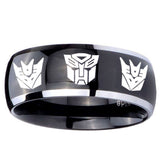 10mm Transformers Autobot Decepticon Dome Glossy Black 2 Tone Tungsten Mens Wedding Band