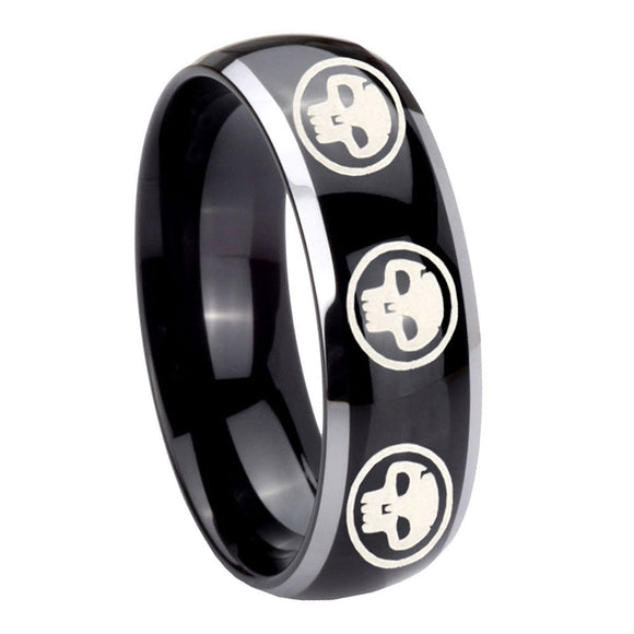 10mm Multiple Skull Dome Glossy Black 2 Tone Tungsten Mens Ring Personalized
