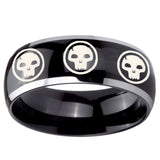 10mm Multiple Skull Dome Glossy Black 2 Tone Tungsten Mens Ring Personalized