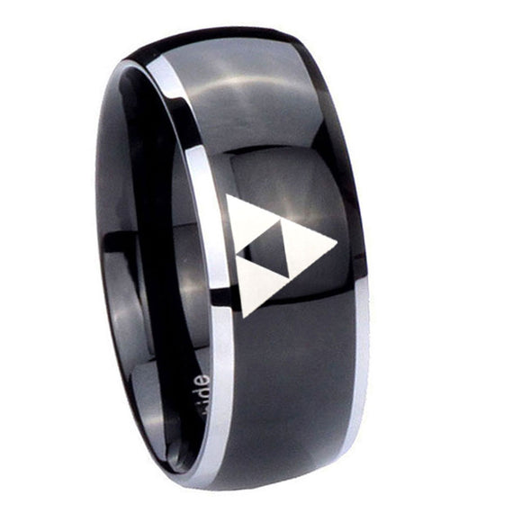 10mm Zelda Triforce Dome Glossy Black 2 Tone Tungsten Wedding Bands Ring