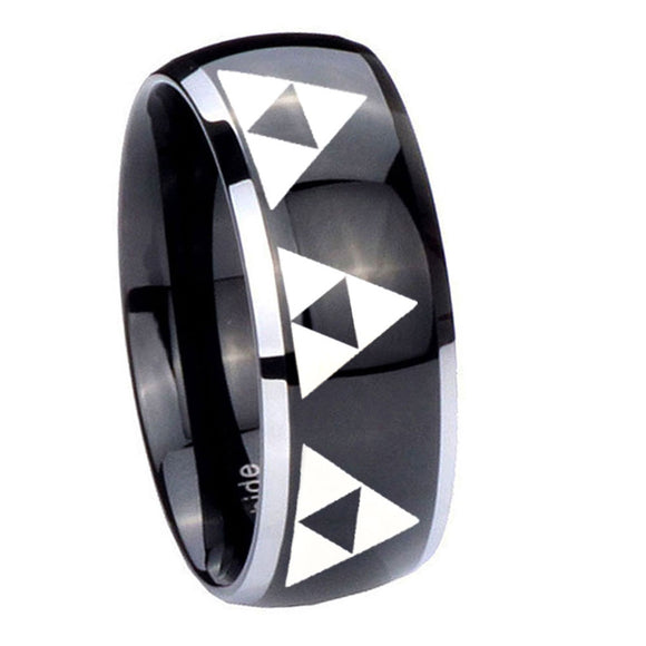 10mm Multiple Zelda Triforce Dome Glossy Black 2 Tone Tungsten Mens Bands Ring