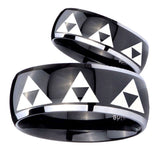 His Hers Multiple Zelda Triforce Dome Glossy Black 2 Tone Tungsten Engagement Ring Set