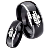 His Hers Glossy Black Dome Air Force 2 Tone Tungsten Wedding Rings Set