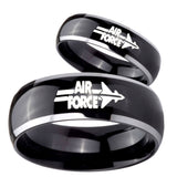 His Hers Glossy Black Dome Air Force 2 Tone Tungsten Wedding Rings Set