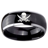 10mm Skull Pirate Dome Glossy Black 2 Tone Tungsten Carbide Custom Ring for Men