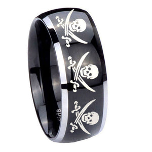 10mm Multiple Skull Pirate Dome Glossy Black 2 Tone Tungsten Mens Promise Ring