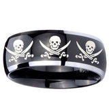 10mm Multiple Skull Pirate Dome Glossy Black 2 Tone Tungsten Mens Promise Ring