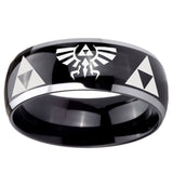 10mm Legend of Zelda Dome Glossy Black 2 Tone Tungsten Mens Ring Engraved