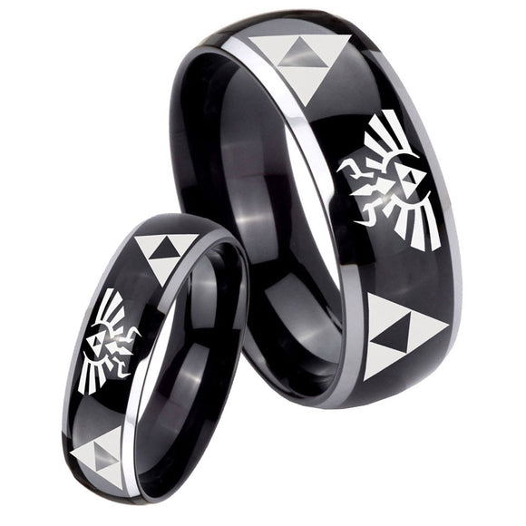 His Hers Legend of Zelda Dome Glossy Black 2 Tone Tungsten Men's Ring Set