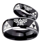 His Hers Legend of Zelda Dome Glossy Black 2 Tone Tungsten Men's Ring Set