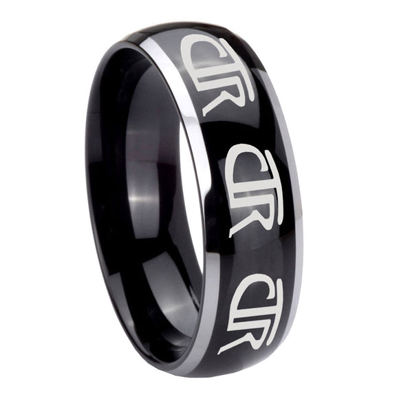 10mm Multiple CTR Dome Glossy Black 2 Tone Tungsten Carbide Mens Ring Engraved