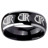 10mm Multiple CTR Dome Glossy Black 2 Tone Tungsten Carbide Mens Ring Engraved