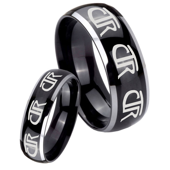 His Hers Multiple CTR Dome Glossy Black 2 Tone Tungsten Men's Promise Rings Set