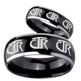 His Hers Multiple CTR Dome Glossy Black 2 Tone Tungsten Men's Promise Rings Set