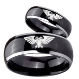 Bride and Groom Aquila Dome Glossy Black 2 Tone Tungsten Mens Bands Ring Set