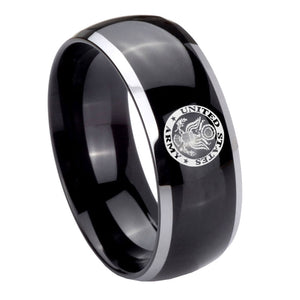 10mm U.S. Army Dome Glossy Black 2 Tone Tungsten Carbide Engraved Ring