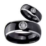 His Hers U.S. Army Dome Glossy Black 2 Tone Tungsten Bands Ring Set