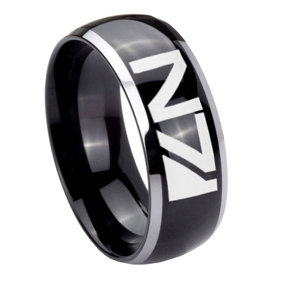 10mm N7 Design Dome Glossy Black 2 Tone Tungsten Carbide Engraved Ring