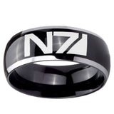 10mm N7 Design Dome Glossy Black 2 Tone Tungsten Carbide Engraved Ring