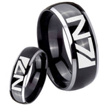 His Hers N7 Design Dome Glossy Black 2 Tone Tungsten Bands Ring Set