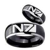 His Hers N7 Design Dome Glossy Black 2 Tone Tungsten Bands Ring Set