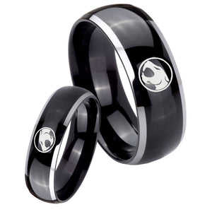 His Hers Thundercat Dome Glossy Black 2 Tone Tungsten Personalized Ring Set