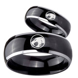 His Hers Thundercat Dome Glossy Black 2 Tone Tungsten Personalized Ring Set