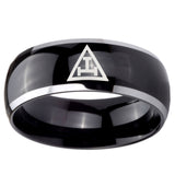 10mm Masonic Triple Dome Glossy Black 2 Tone Tungsten Mens Engagement Band