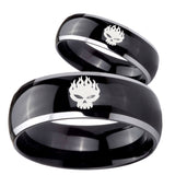 Bride and Groom Offspring Dome Glossy Black 2 Tone Tungsten Mens Ring Set