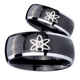 His Hers American Atheist Dome Glossy Black 2 Tone Tungsten Bands Ring Set