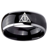 10mm Deathly Hallows Dome Glossy Black 2 Tone Tungsten Carbide Rings for Men