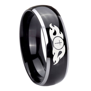 10mm Flamed Cross Dome Glossy Black 2 Tone Tungsten Carbide Wedding Bands Ring