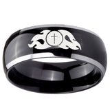 10mm Flamed Cross Dome Glossy Black 2 Tone Tungsten Carbide Wedding Bands Ring