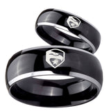 His Hers GI Joe Eagle Dome Glossy Black 2 Tone Tungsten Mens Ring Engraved Set