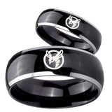 His Hers Honey Bee Dome Glossy Black 2 Tone Tungsten Mens Ring Personalized Set