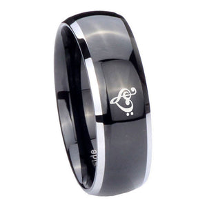 10mm Music & Heart Dome Glossy Black 2 Tone Tungsten Carbide Mens Ring