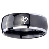10mm Music & Heart Dome Glossy Black 2 Tone Tungsten Carbide Mens Ring