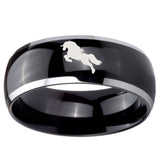 10mm Horse Dome Glossy Black 2 Tone Tungsten Carbide Mens Wedding Ring