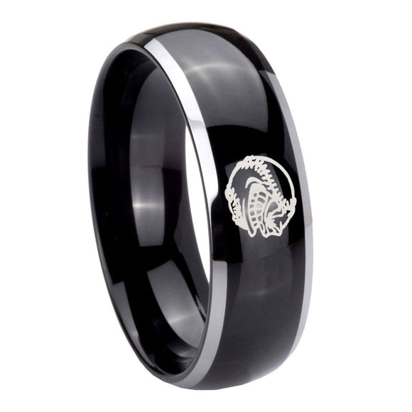 10mm Angry Baseball Dome Glossy Black 2 Tone Tungsten Men's Engagement Band