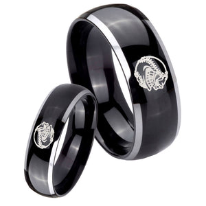 His Hers Angry Baseball Dome Glossy Black 2 Tone Tungsten Mens Band Set