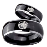 His Hers Angry Baseball Dome Glossy Black 2 Tone Tungsten Mens Band Set