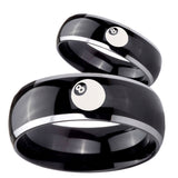 His and Hers 8 Ball Dome Glossy Black 2 Tone Tungsten Men's Wedding Ring Set