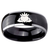 10mm Claddagh Design Dome Glossy Black 2 Tone Tungsten Personalized Ring