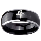 10mm Kanji Peace Dome Glossy Black 2 Tone Tungsten Wedding Engagement Ring