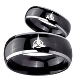 Bride and Groom Klingon Dome Glossy Black 2 Tone Tungsten Promise Ring Set